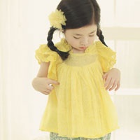 เสื้อเด็กผู้หญิง สีเหลือง แขนระบายลูกไม้